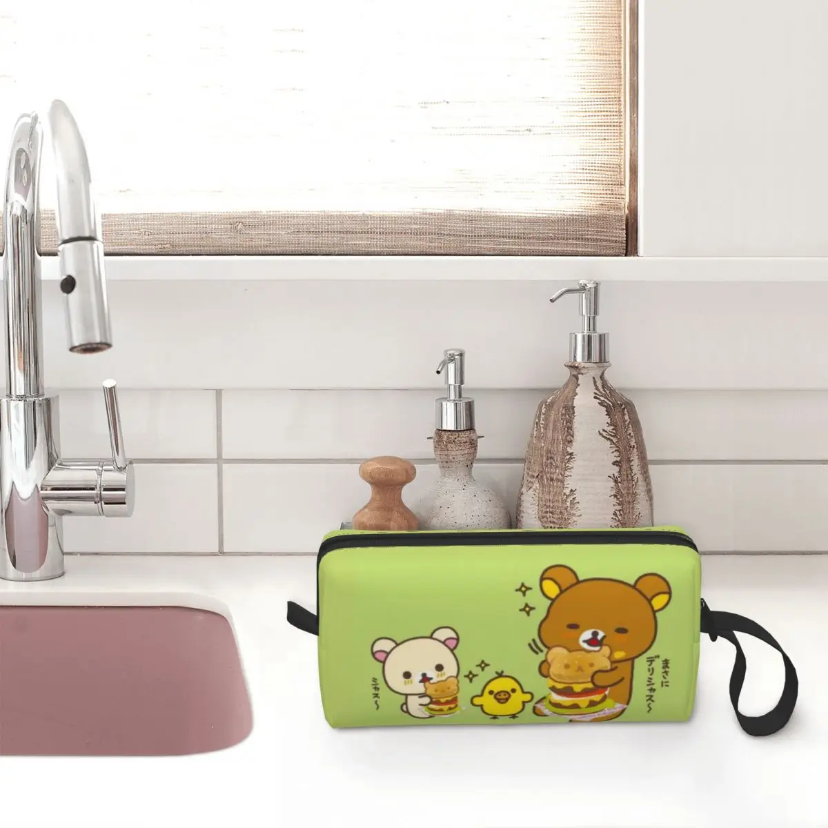 Custom Rilakkuma And Friends Eatin Burger Makeup Bag Women Travel Cosmetic Organizer Kawaii Storage Toiletry Bags