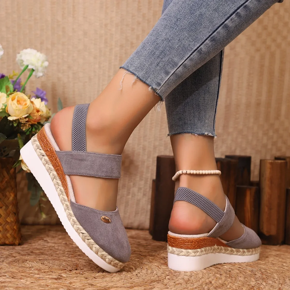 Wedge Heel Women Sandal New Summer Gladiator Designer Shoes Cover Toe Classic Sandals Women 2024 Med Heels Plus Size