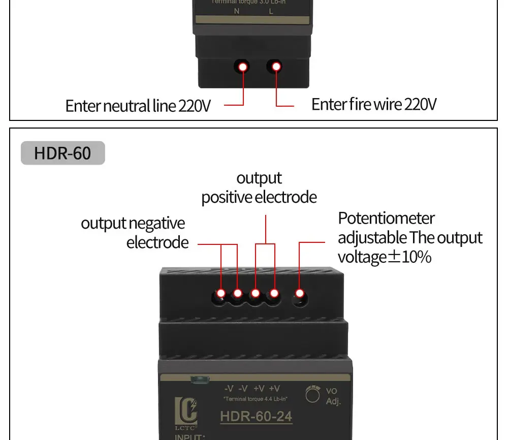 LCTC HDR Schaltnetzteil 15W30W60W100W150W 5V12V24V48V Schienentransformator Dünnes Schaltnetzteil – Detail 10