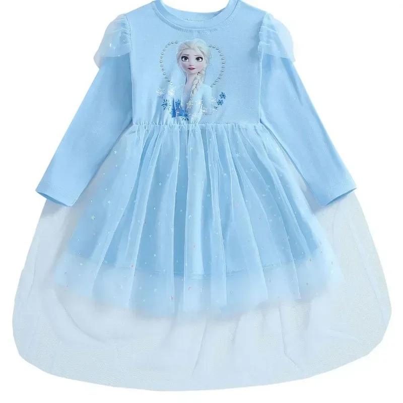 2024 New Princess Dress Long-sleeved For Children\'s Party Clothes Elsa Frozen Dress 2-9Y Girls Spring Autumn Kids Dress