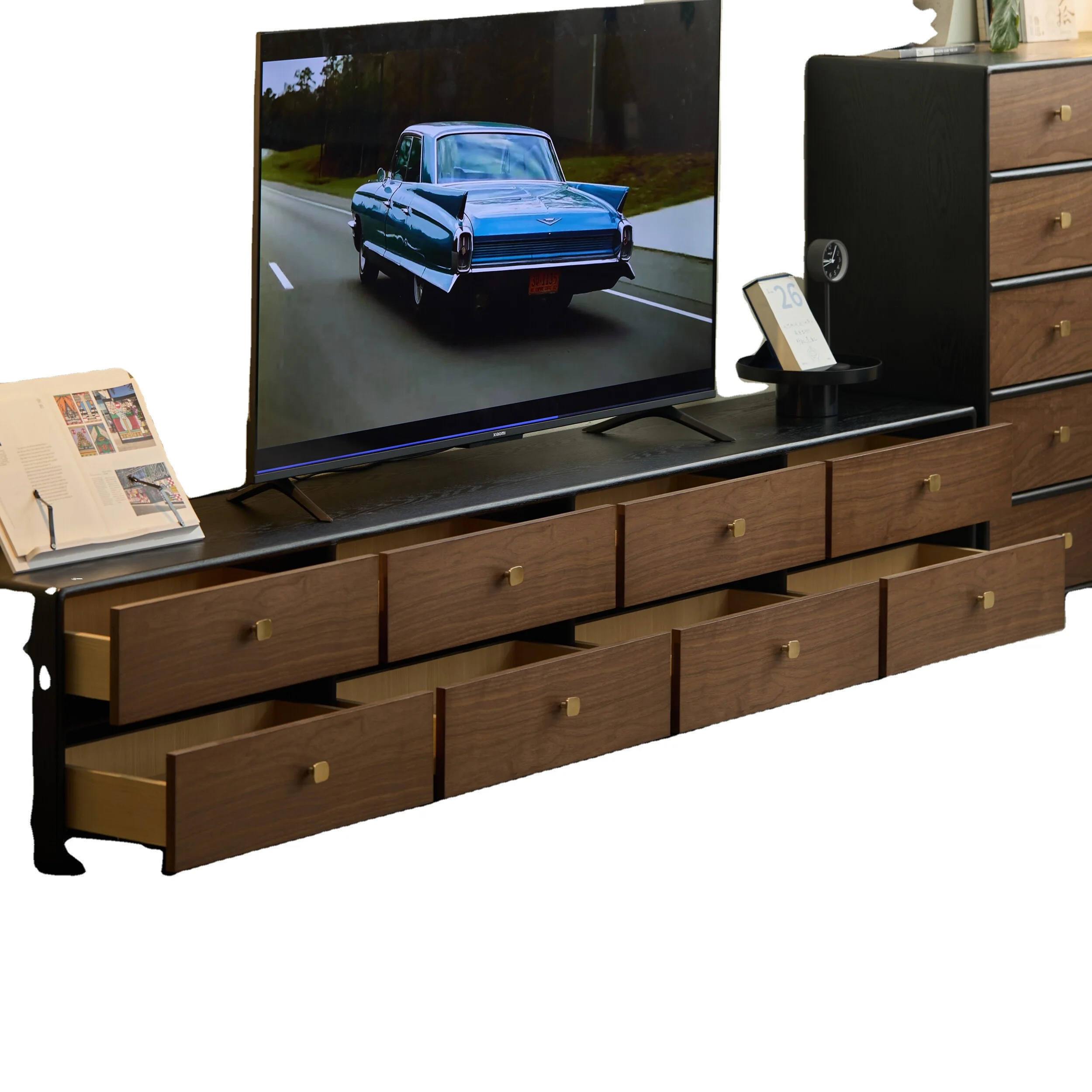 

# French-style Solid Wood Extendable TV Cabinet Coffee Table Chest Apartment Living Room Retro Storage Display Cabinet