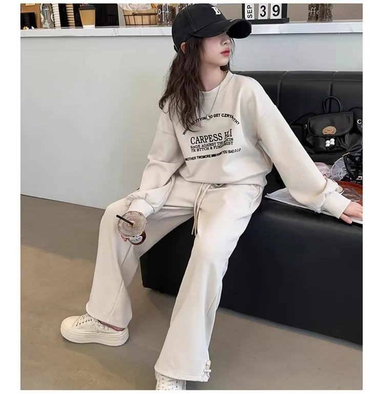 2026 fashion autumn winter spring kid Girls Clothes Suit Child letter sweatshirt t-shirt + loose pant Tracksuit 4 8 10 12 year