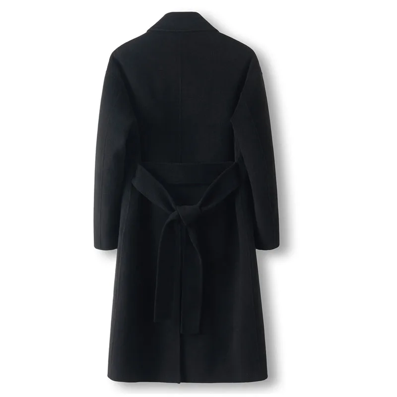 Autumn and winter Long Men's Double-sided Cashmere Coat Over the Knee Loose Wool Felt Casual Double-breasted Tide Trench Coat