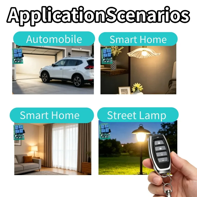 RF Wireless Remote Control Switch 433Mhz AC 110V 120V 240V 220V 30A 4CH Relay For Garage Door Light Lamp Door Access System