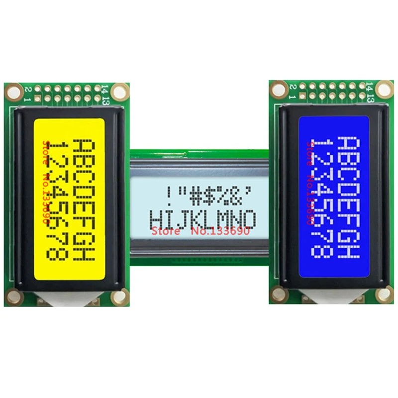 1PCS 5V New Mini 0802 8x2 STN Character Blue Yellow Gray LCD Module HD44780 SPLC780 EQV Chip White LED Backlight 14Pin Parallel