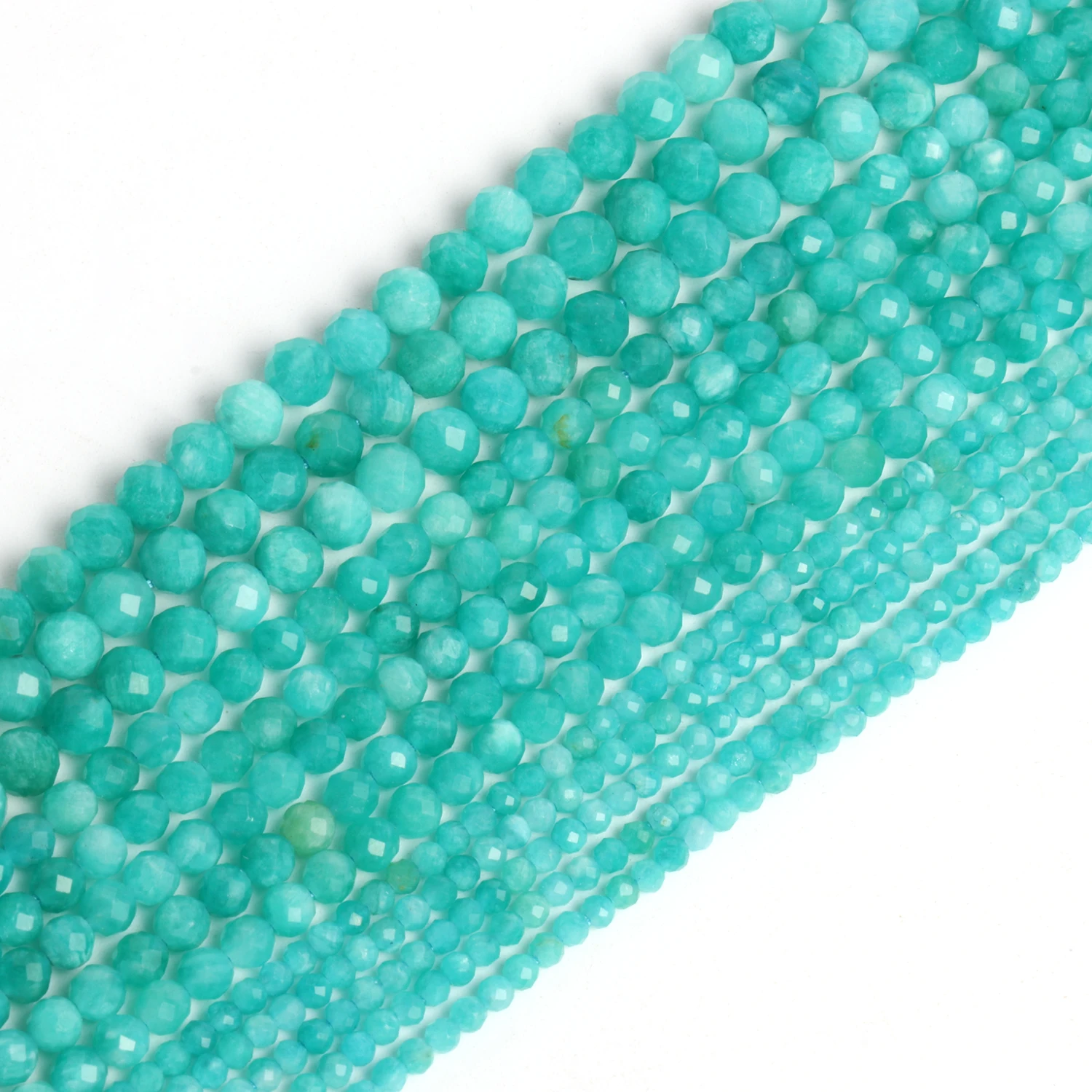 Natural Stone Faceted Beads Blue Amazonite Spacer Tiny Loose Beads for Jewelry Making DIY Bracelet Necklace 15inch 2/3/4mm