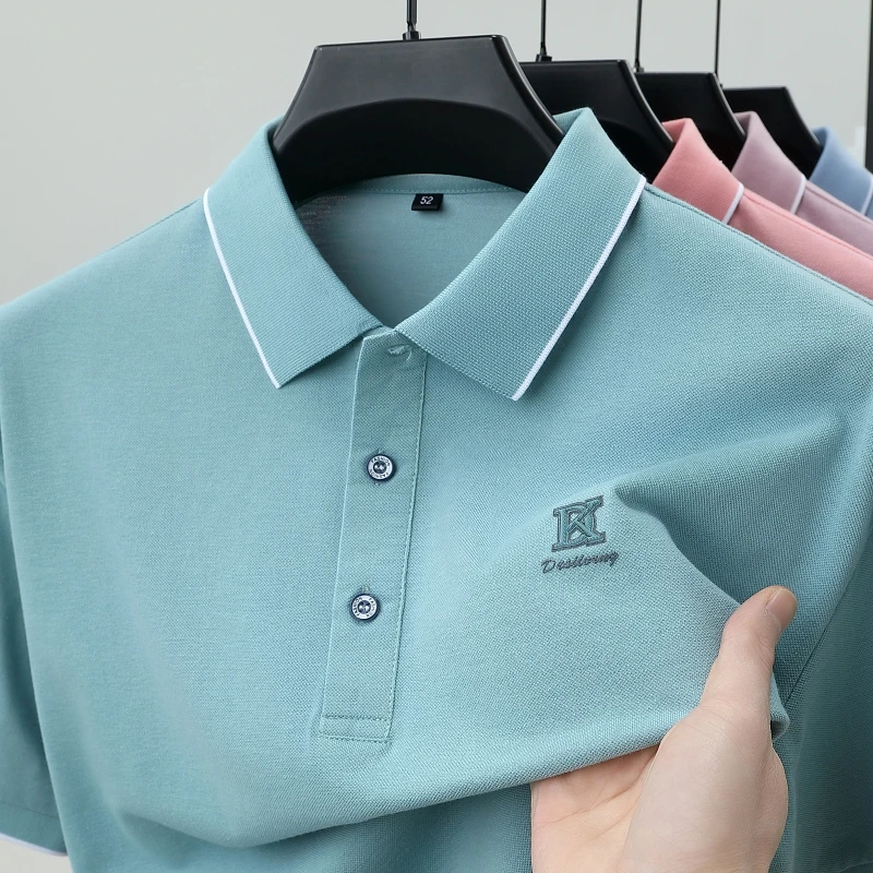 

Высокое качество роскошные мужские рубашки поло с короткими рукавами модные бренды буквенная вышивка летние чистые цвета комфортабельные футболки для отдыха