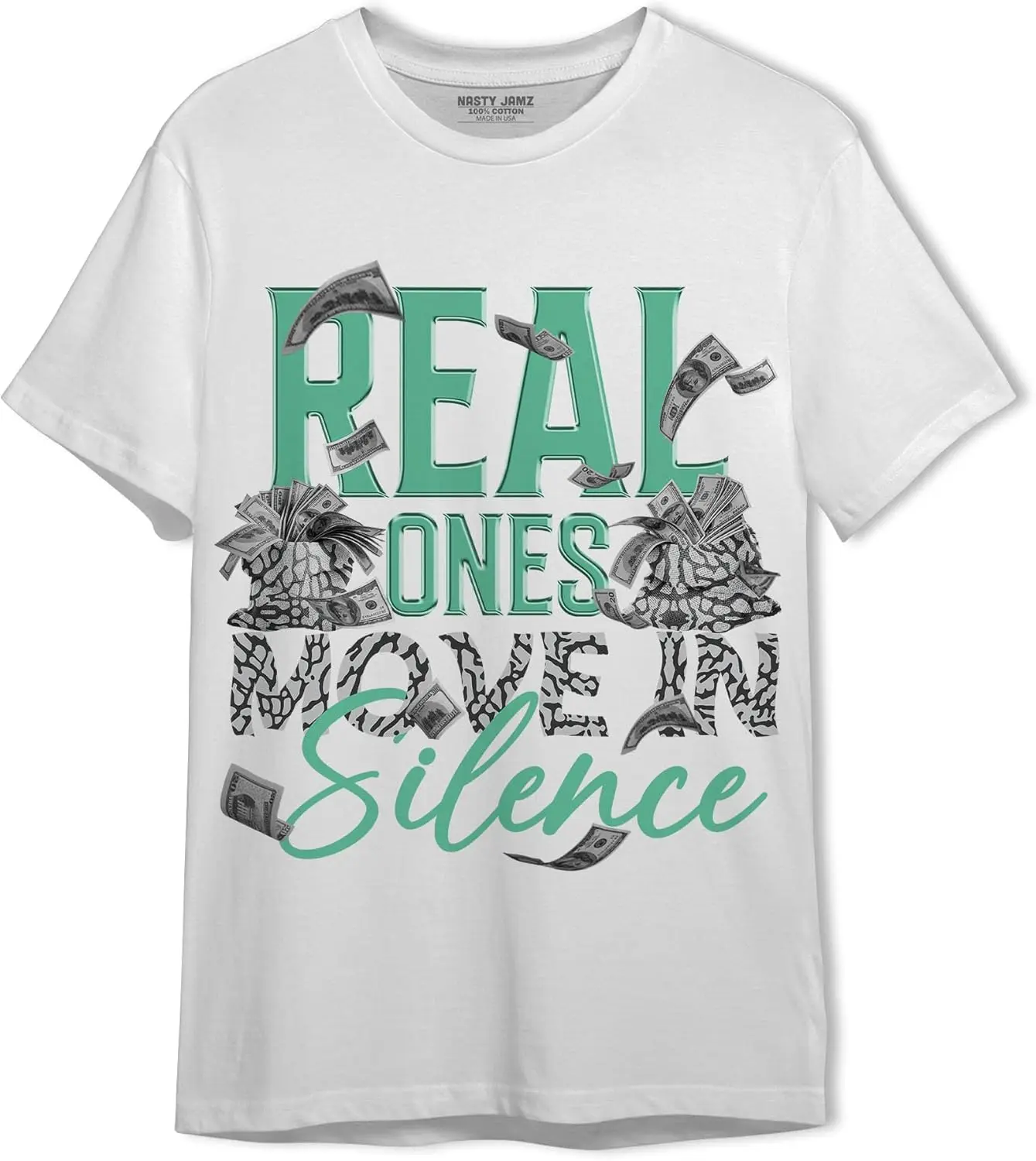 Move in Silence Money Unisex Shirt Matching AJ 3s Green Glow,Urban Clothing, Black, White