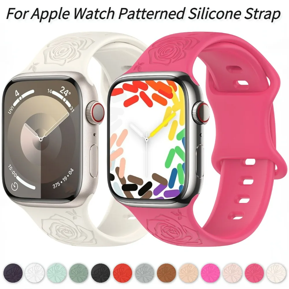 

Patterned Silicone Band for Apple Watch Series 9 8 7 45mm 41mm Ultra 49mm Wrist Strap for iWatch 6 5 4 3 SE2 44mm 40mm 42mm 38mm