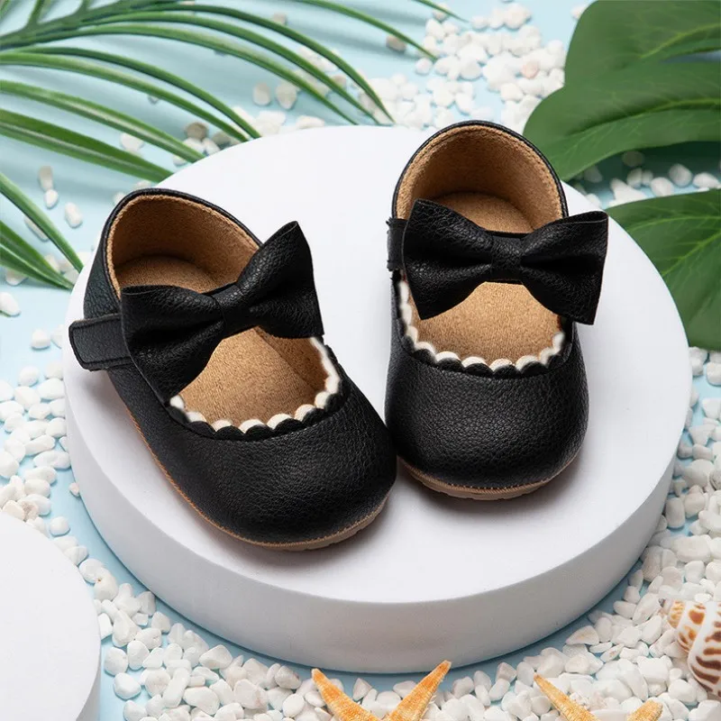 Baby Mary Jane Princess Shoes with Bow Rubber Bottom 0-1 Year Old Sneakers Suitable for Party Dancing Shoes