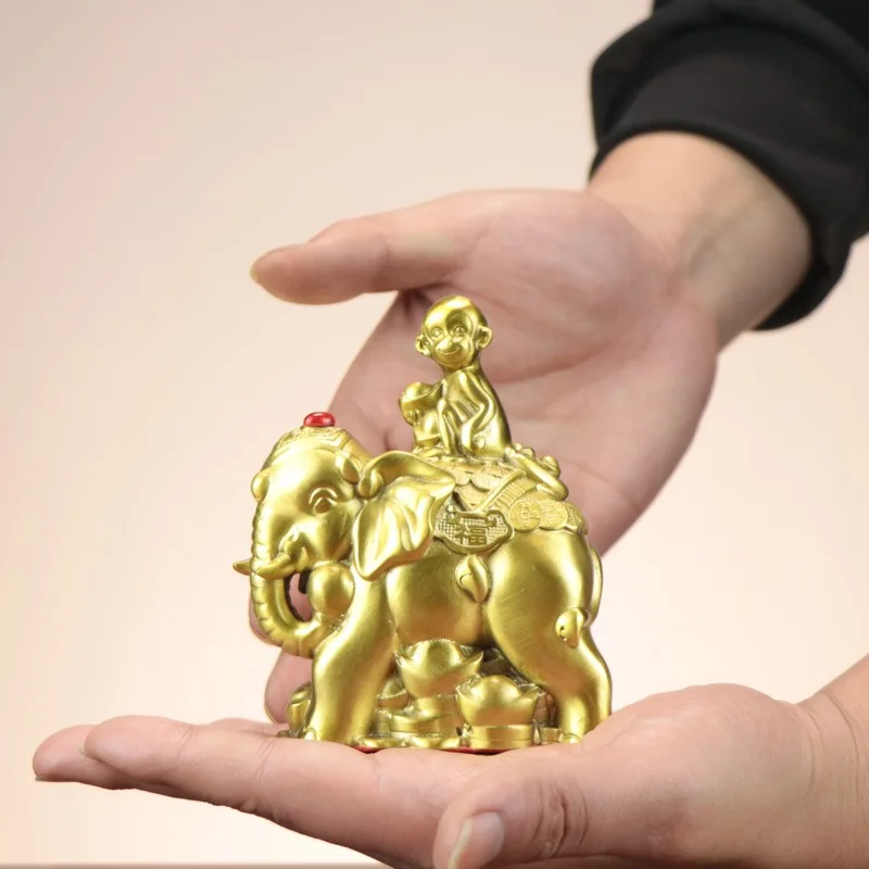 , Bronze Monkey Figurine, Auspicious Fortune Symbol, Elephant With 