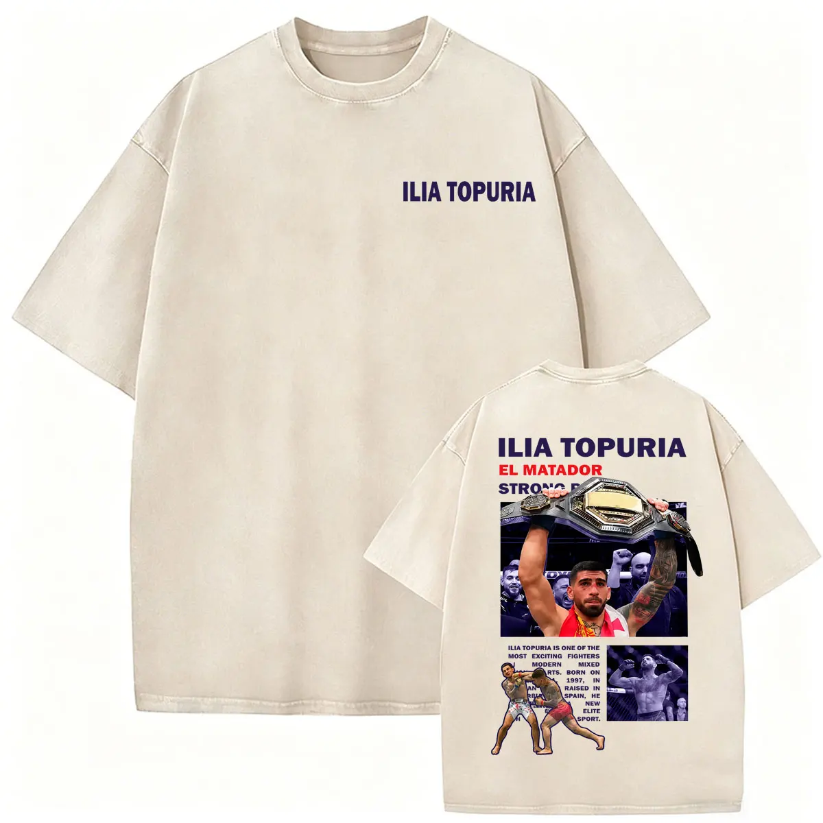 Camisetas El Matador Ilia Topuria La Leyenda Vintage Lavadas para Hombre y Mujer, Camiseta Gótica de Moda, Tops de Verano, Camiseta Streetwear
