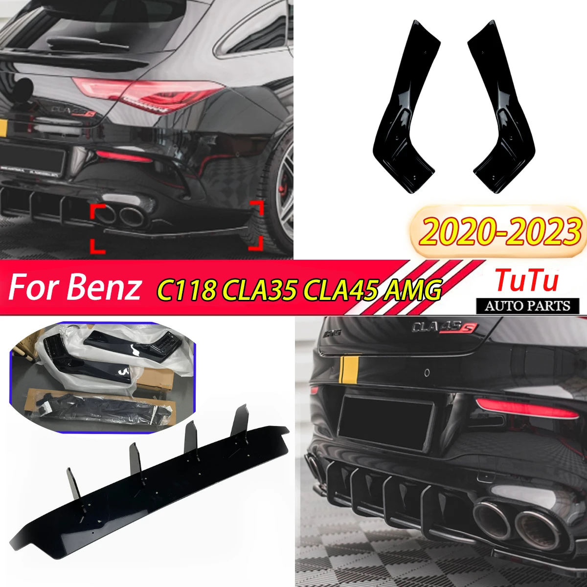 

Для Mercedes Benz CLA Class C118 CLA35 CLA45 AMG 2020-2023 задний бампер, диффузор, спойлер, сплиттер, защита углов губ, комплекты кузова