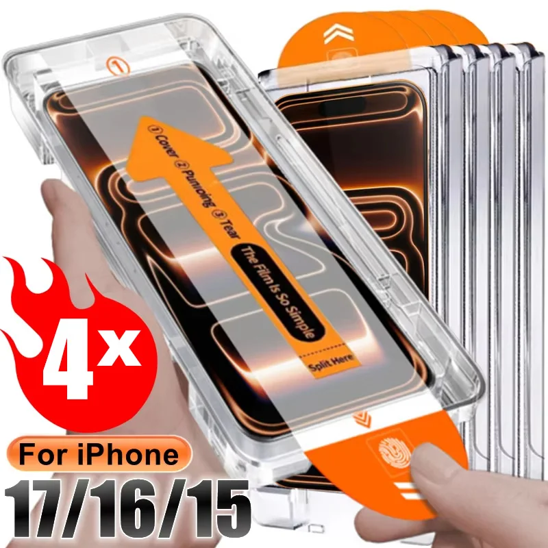 

4Pcs Screen Protector For iPhone 17 16 Pro Max 15 13 11 12 14 XR X Xs 7 8 Plus SE 6 HD Easy Installation Tempered Glass Film