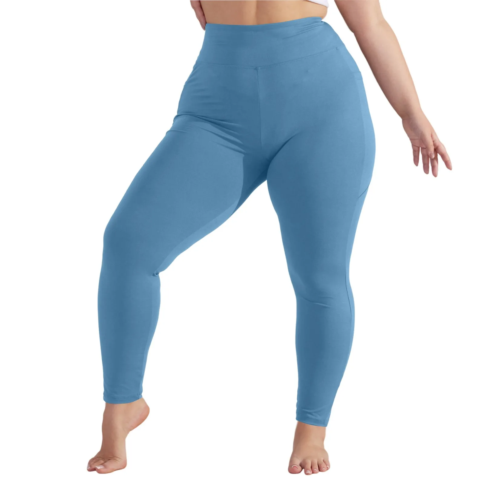 Pantalones de yoga de talla grande para mujer, mallas deportivas de cintura alta con realce de cadera, pantalones capri deportivos ajustados con bolsillos, pantalones de chándal de color sólido