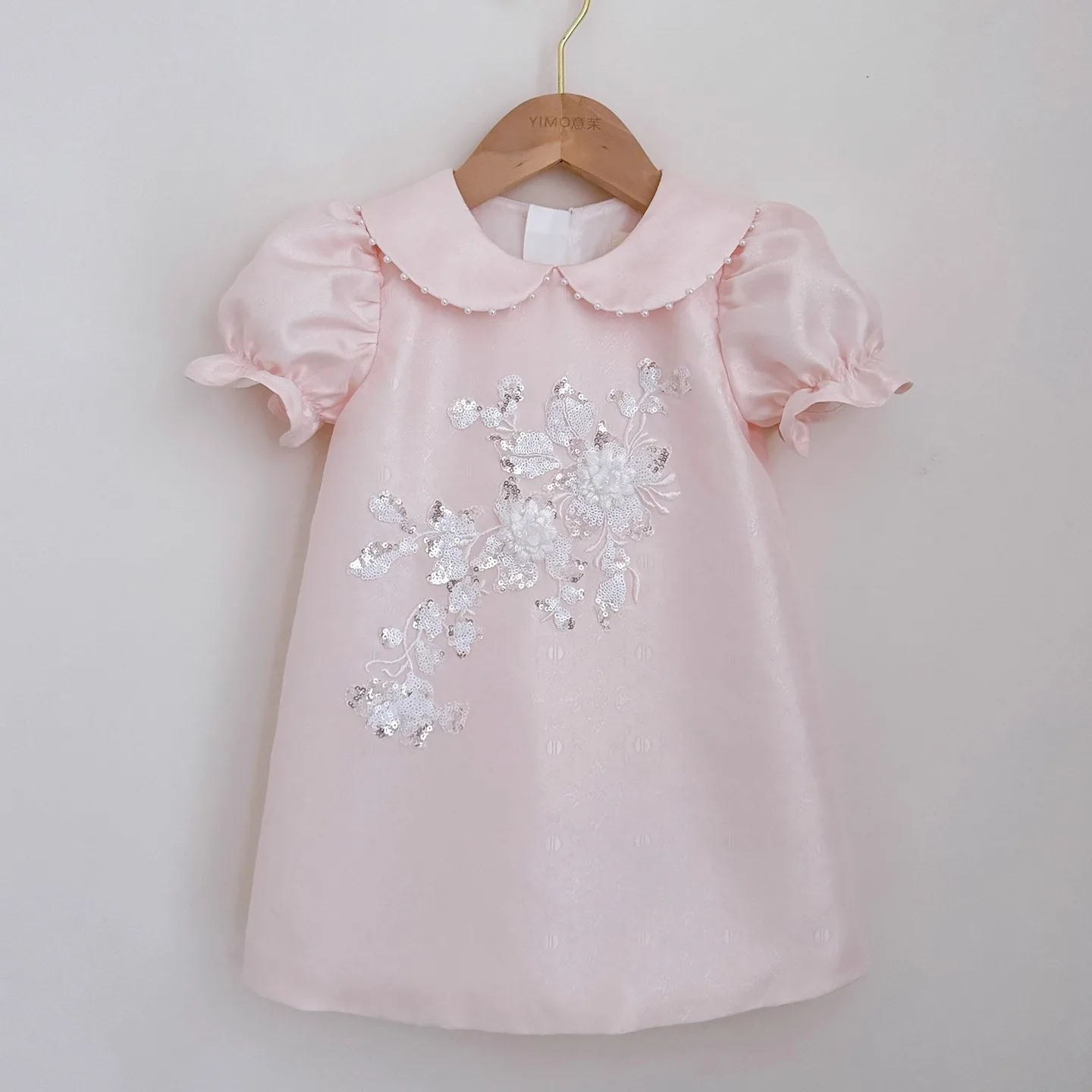 

Атласное платье принцессы с короткими рукавами для девочек с цветочным узором, детское платье для первого причастия, бальное платье, платье для свадебной вечеринки, день рождения