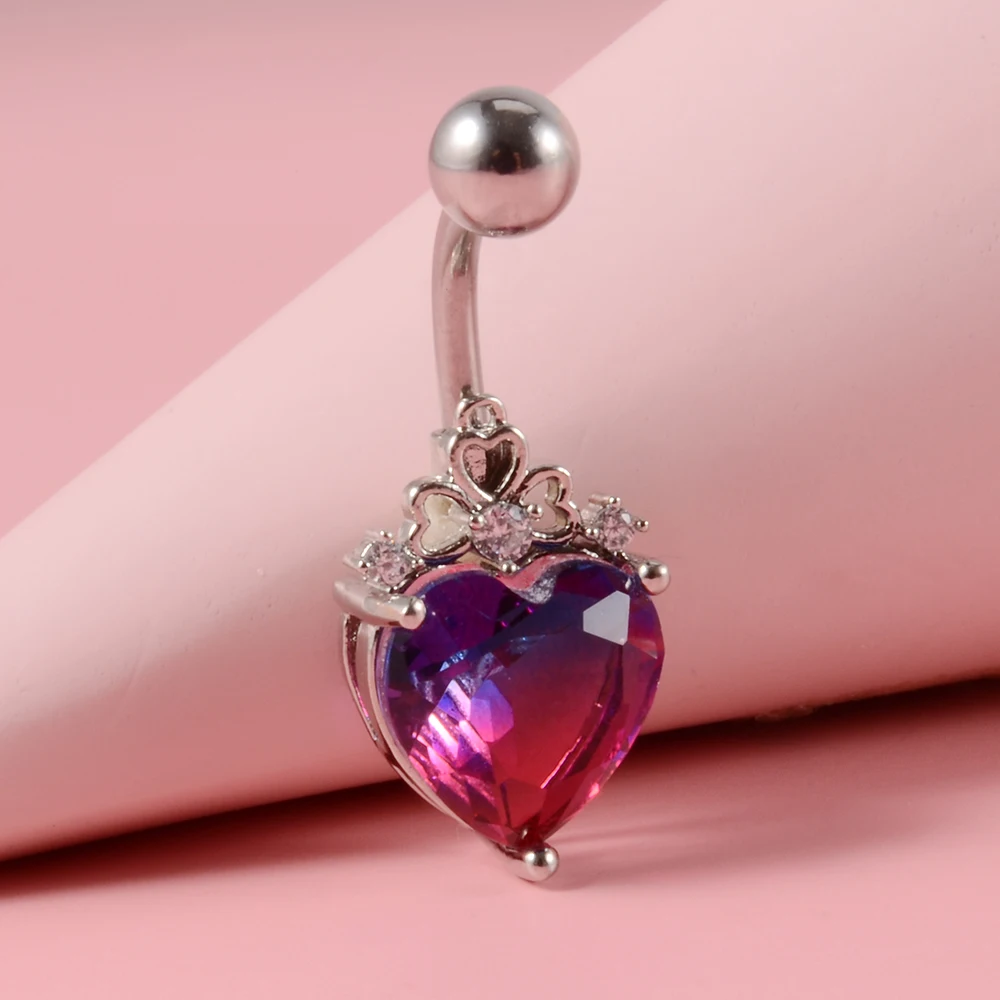 1PCS/Lot Surgical Steel Multicolor Belly Button Piercing 14G Heart Belly Piercing Zircon Navel Ring Cute Belly Bar