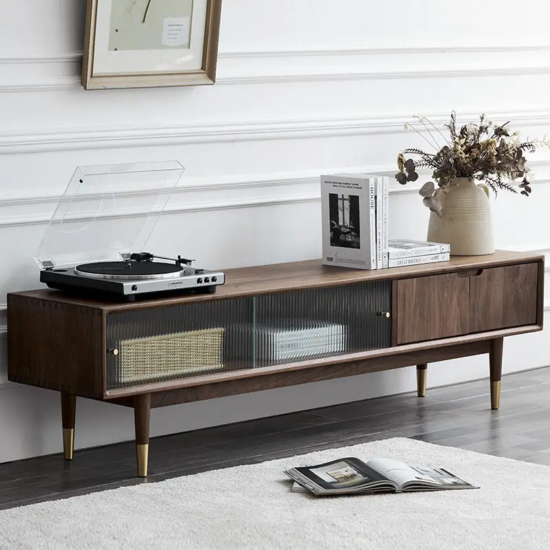 خزانة تلفزيون من الخشب الصلب من خشب الجوز الأسود في أمريكا الشمالية، وخزانة أرضية بسيطة وحديثة، وغرفة معيشة صغيرة في الشمال #4