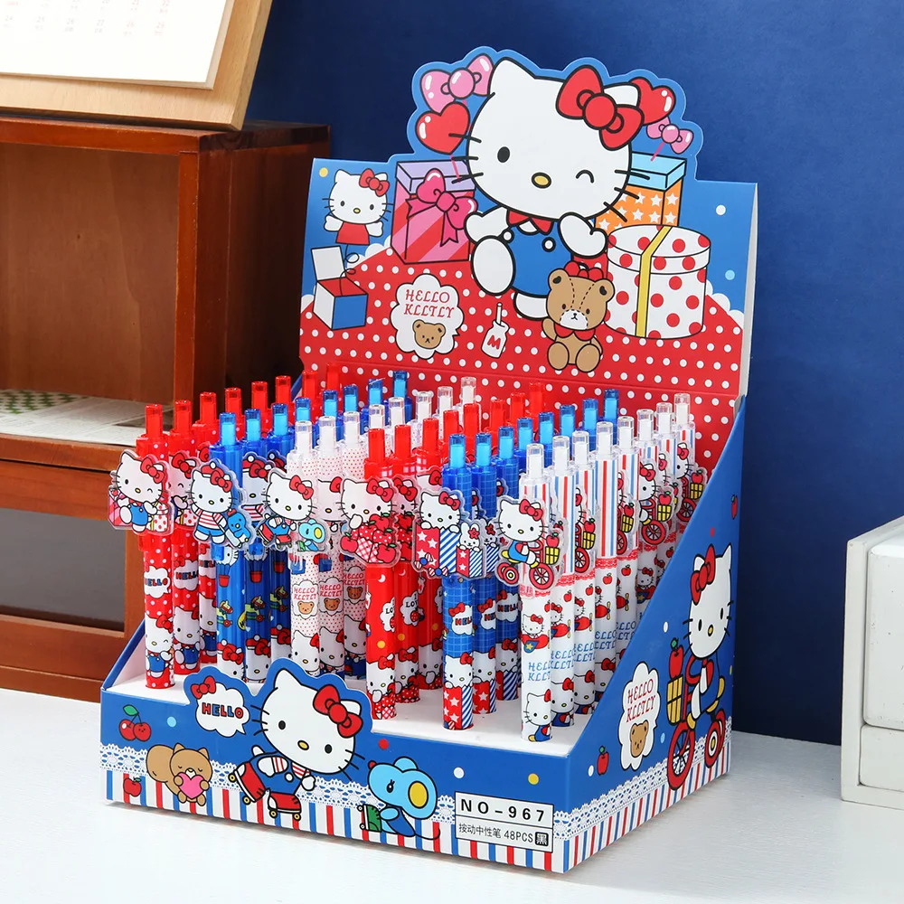 Sanrio 48 Stück/Set Gelstift Neue Cartoon-Katze Runde Perlen zum Schreiben 0,5 mm Schwarz Schreibwaren Unterschrift Schreibwaren in Box – Detail 2