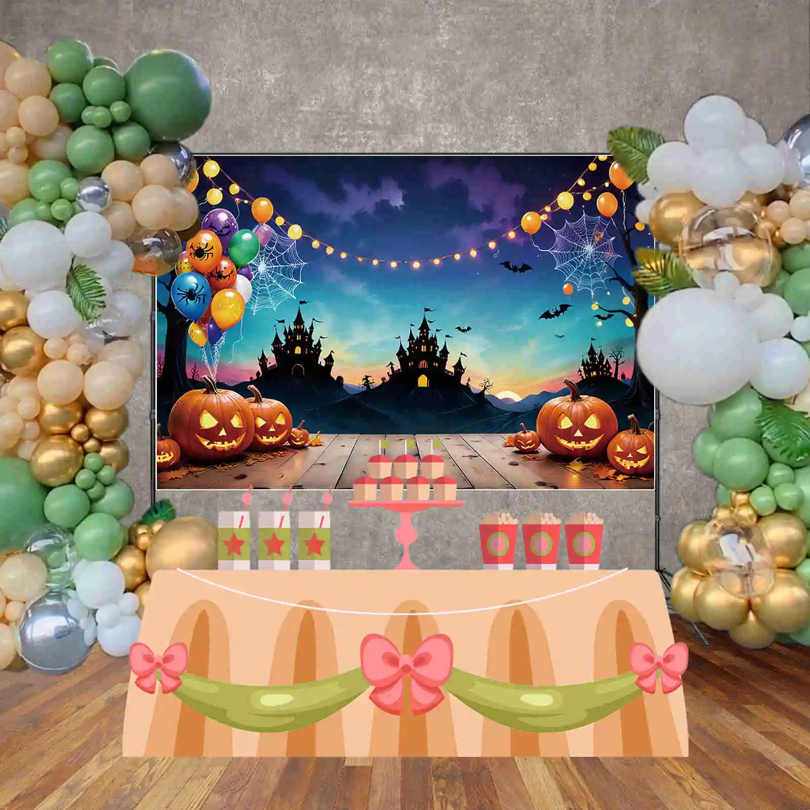 MOON.QG Neon Pumpkin Halloween Backdrops Photography Children Party Decor Photocall Backgrounds Photo Studio Photobooth Props