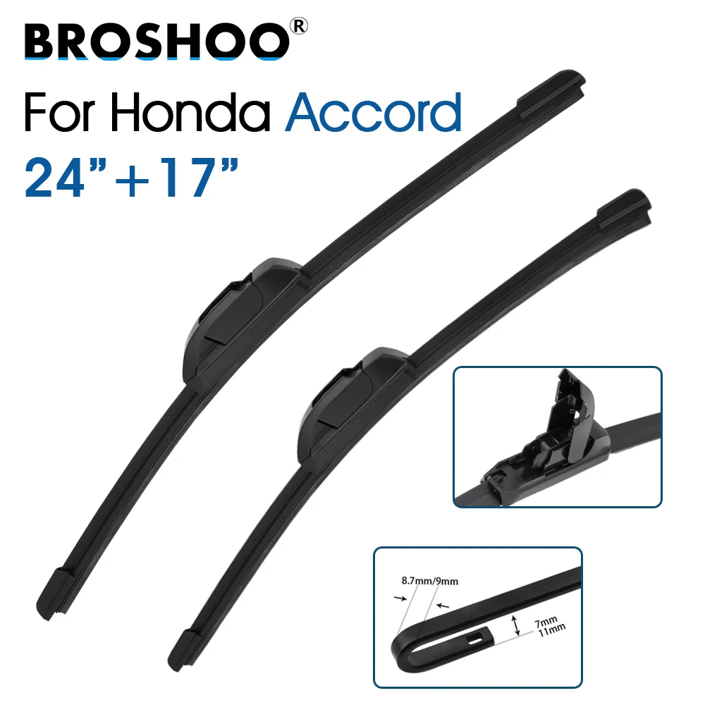 

Car Wiper Blade Front Window Windscreen Windshield Wipers Blades Fit J hook Arm 24"+17" For Honda Accord 2023 Auto Accessories