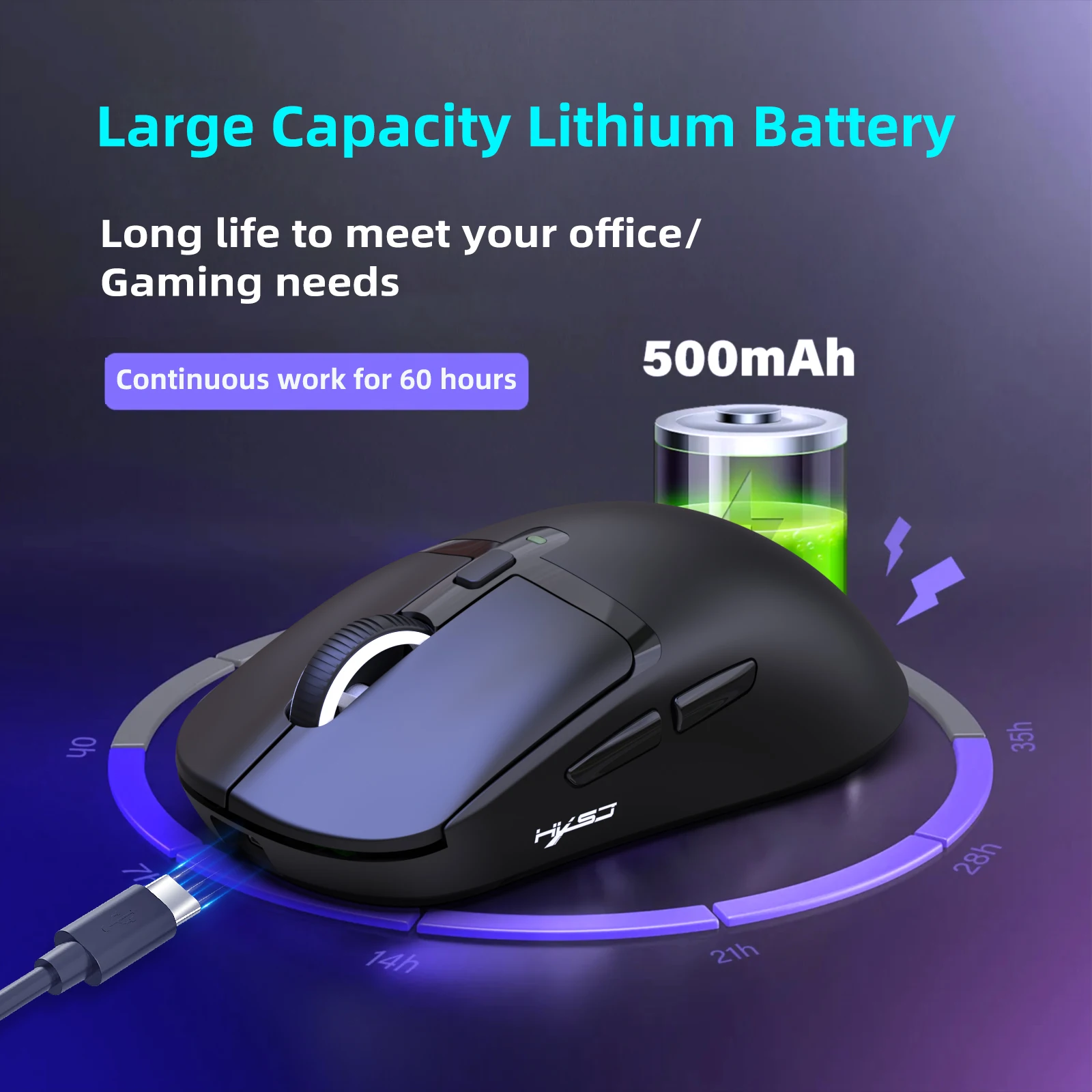 T10PRO 3‑Mode Gaming Mouse 58g Ultra‑light 12000DPI HUYU 50M Click Wireless Mouse With RGB Charging Dock For Laptop PC Gamer view 2