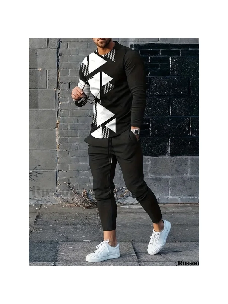 

Мужской костюм, брюки с длинными рукавами и завязками на 3D-принте, повседневная и модная уличная одежда, спортивные спортивные штаны