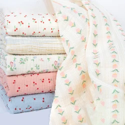 0.5m/1m/2m Soft Cartoon Cherry Print Double Crepe Gauze Fabric 100% Cotton Fabric DIY Sewing Clothing Baby Breathable Texture