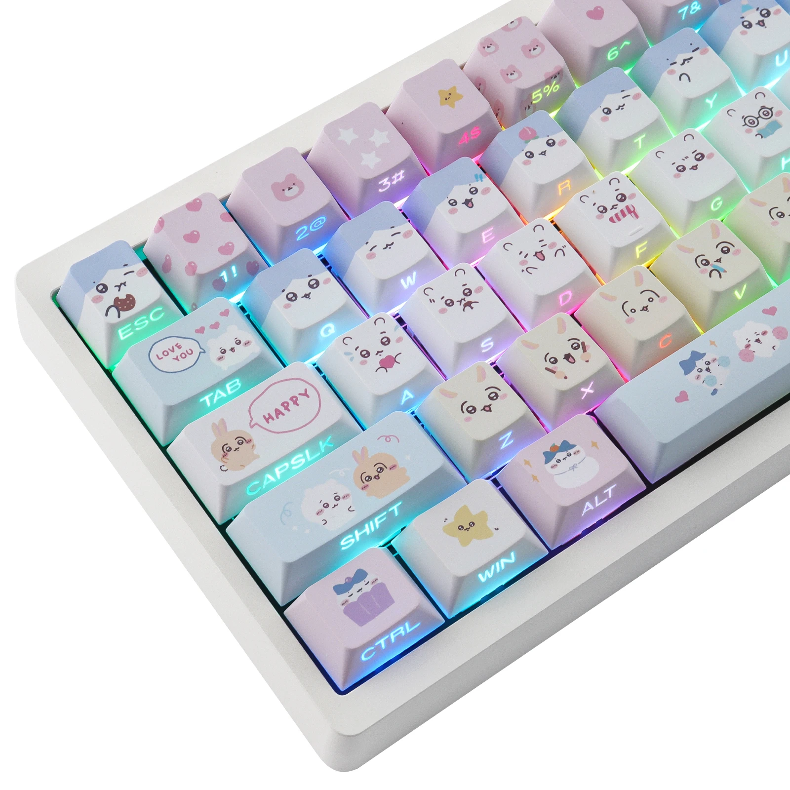 

136 keys of the Kawaii Keycaps PBT Dye-Sublimated and side-engraved translucent keycaps Cherry Profile For Mechanical Keyboard