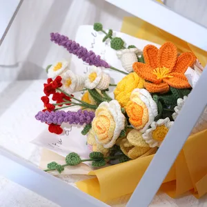 باقة زهرة الكروشيه كرابول ، طقم مع تعليمات ، خيوط الحياكة ، إبر ، خطافات ، مجموعة إكسسوارات محبوكة سهلة ، الحرف اليدوية أعلى 10 مبيعات زهور الكروشيه - رقم 8