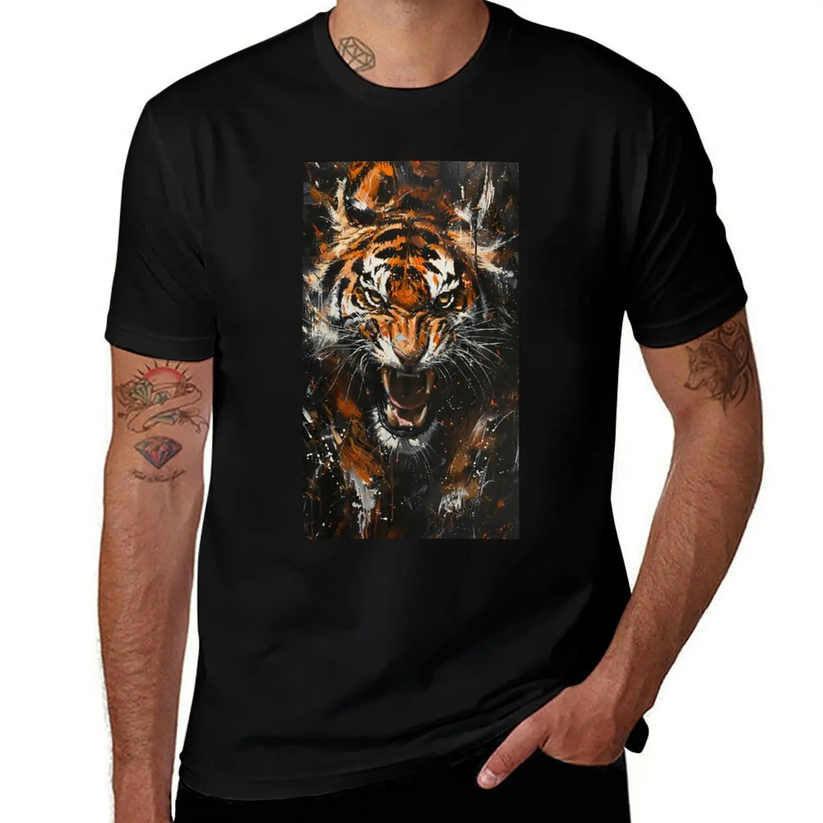 Bengal Tiger Devesh Oil Painting T-Shirt Sporty Breathable Short Sleeve T-Shirt