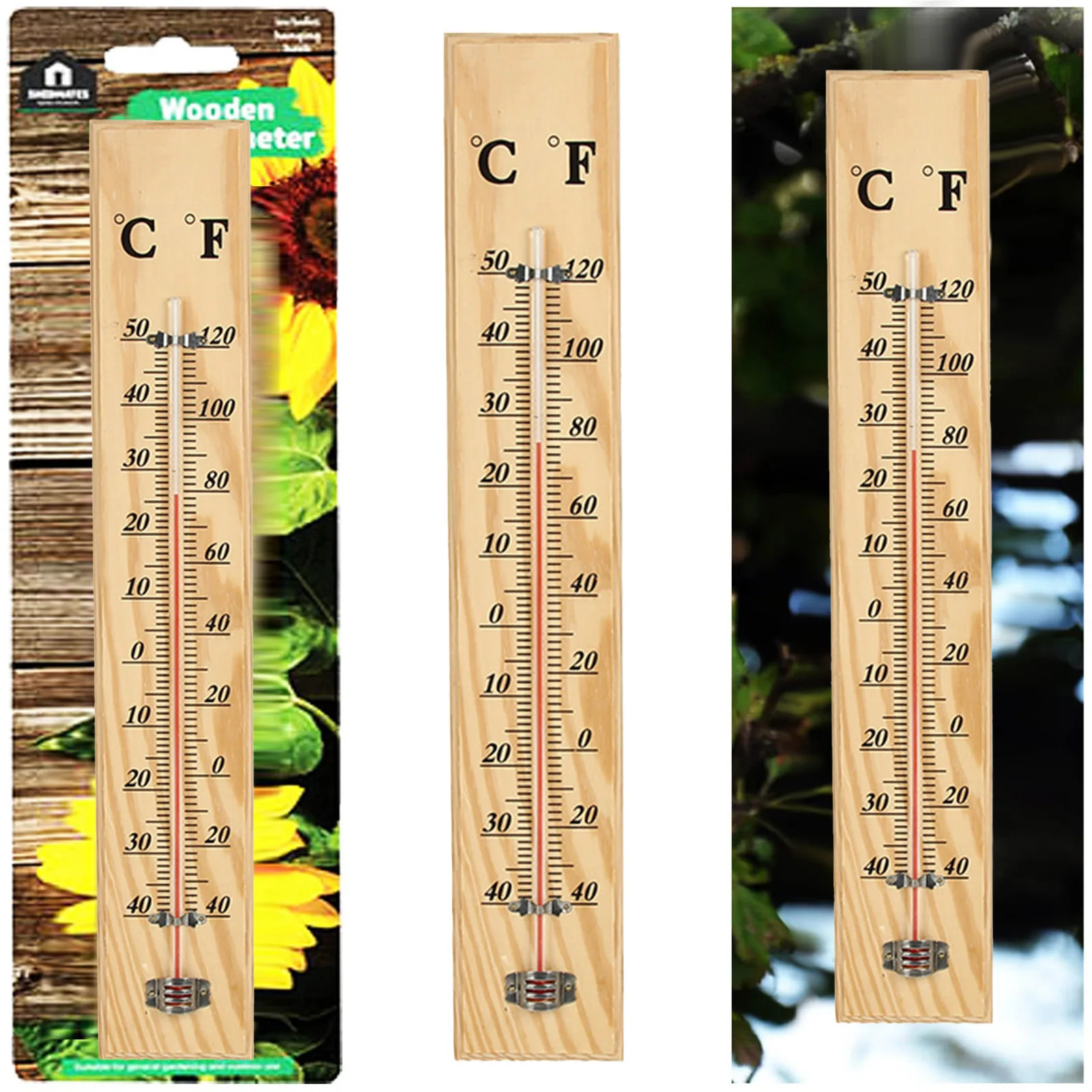 Tool Wooden Thermometer Outdoor Wooden 40cm X 7cm X 1cm Garden Décor Home Indoor Pine + Red Kerosene Thermometer