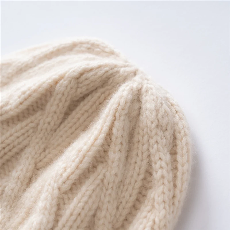 100%Quality Cashmere Beanie Hats For Women Outdoor Windproof Warm Hat Casual Thickened Solid Color Knitted Bonnet Cap For Winter