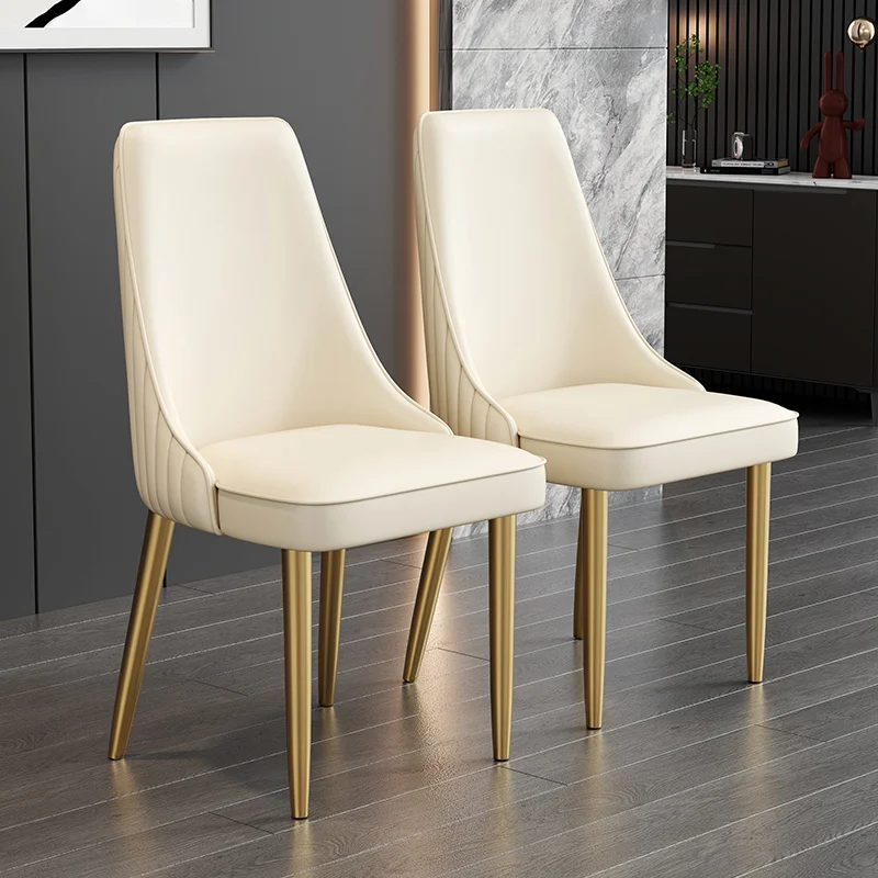 

OEM ODM Custom High Back Restaurant Dining Chair Beige Leather Upholstered with Gold Metal Legs Modern Design for Home Furniture