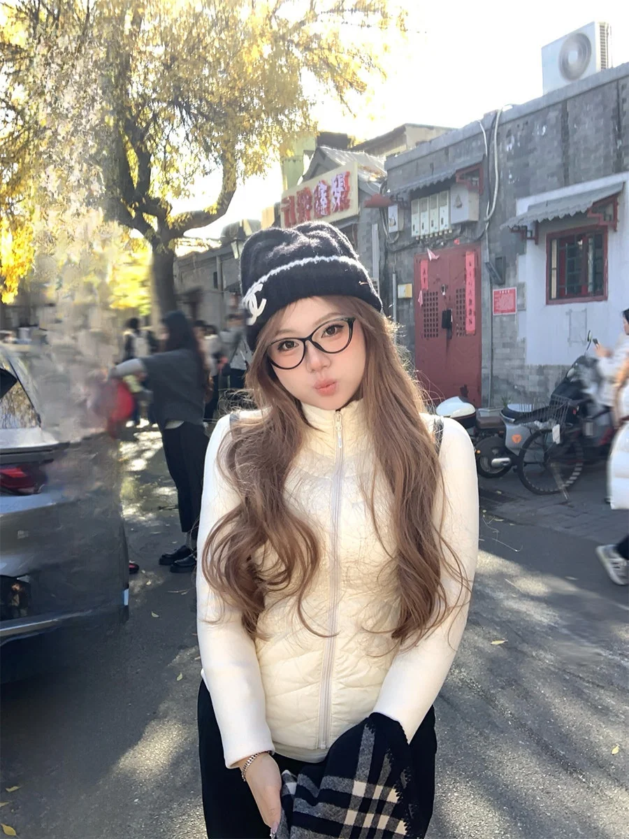 

Slim Fit Women's down Jaet Stand Collar Thunder Waist Non-Bulky Plump Appearance Ribcage Design Casual Sle Warmth