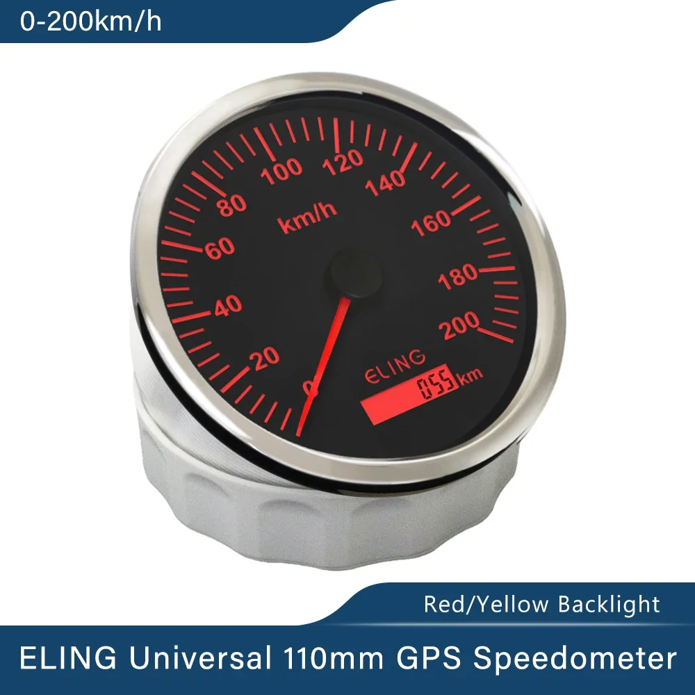 

ELING Waterproof 110mm Diameter GPS Speedometer Odometer 0-200km/h with Red and Yellow Backlight for Car Boat Universal 9-32V