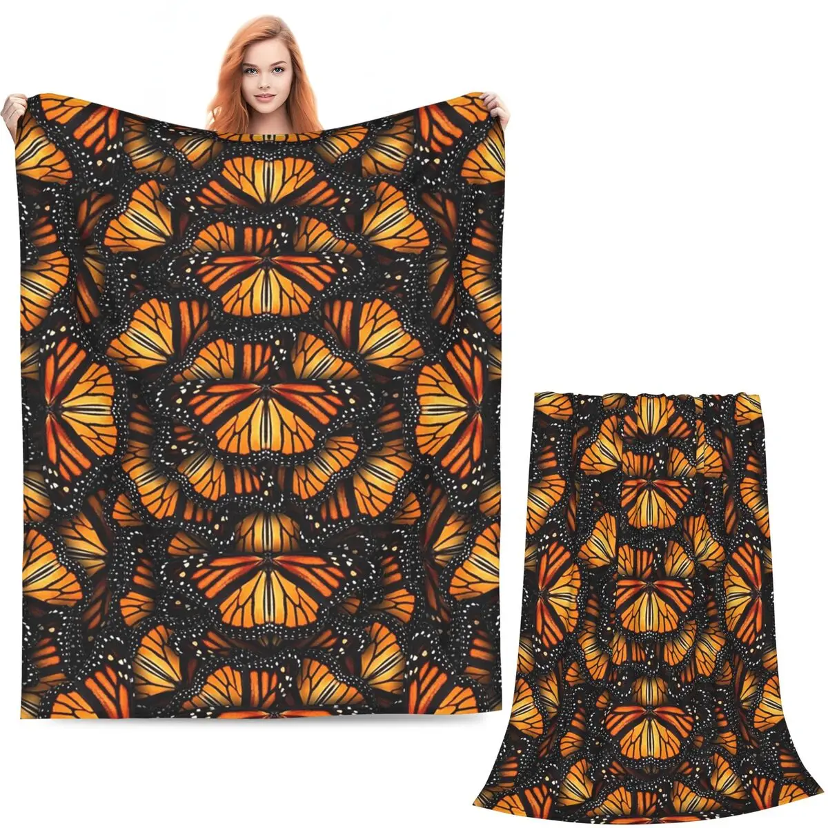 Monarch Butterfly Wing Orange Wings And Golden Blanket Soft Warm Flannel Throw Blanket Bedding for Bed Picnic Travel Home Couch