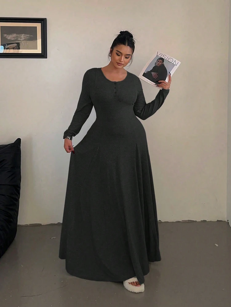 Grande taille automne nouveauté femmes Chic couleur unie tricoté élégant taille défini minceur a-ligne jupe avec drapé