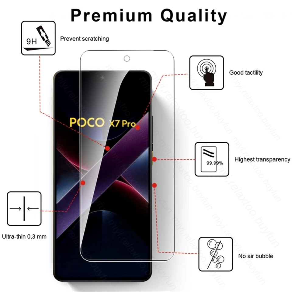 5-1 Piezas Vidrio Templado 9H para Poco X7 Pro 5G Vidrio Protector PocoX7Pro Poko Little X7Pro X 7 Pro 7Pro Película HD 3