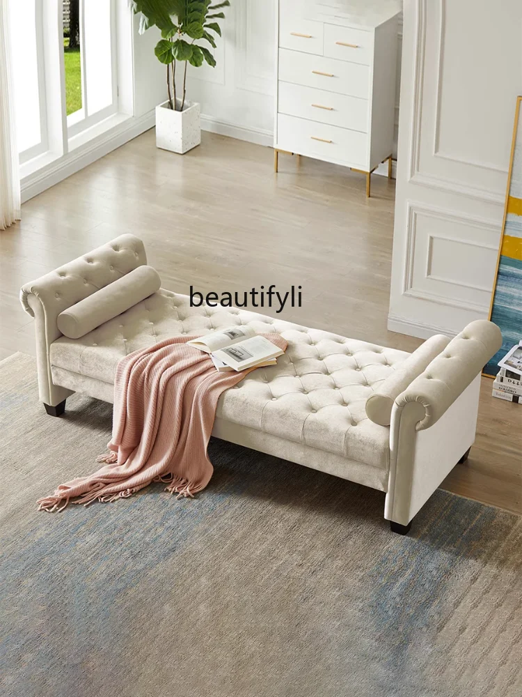 American Light Luxury Solid Wood Chaise Longue European Bedroom Small Apartment Sofa Beauty Bed Balcony Study Home Furniture