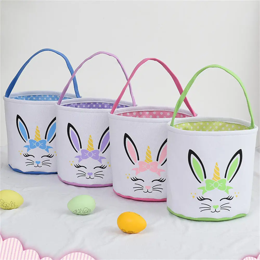 Easter Rabbit Basket Reusable Cotton Bucket Bag Kids Candy Choolate Wrap Bag Gift Bag For Easter Egg Handbag Easter Decoration