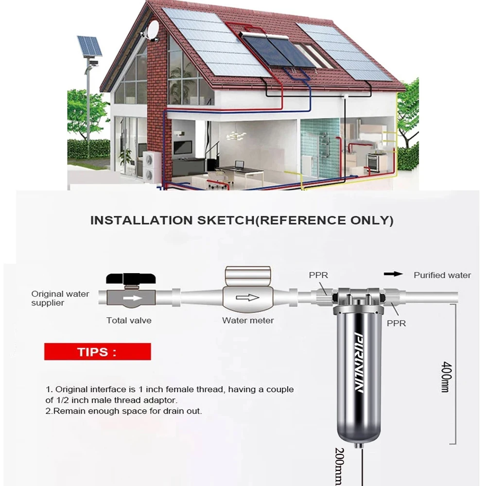 8000 لتر / ساعة فلتر مياه طين ضد الصدأ حماية كافية للمياه المحلية 40 ميكرومتر نظام تصفية المياه للمنزل بأكمله