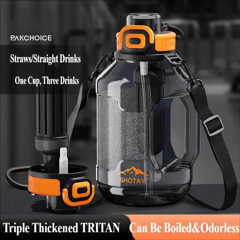 SHOTAY TRITAN Ton 2000ML Straw Cup Barrel Bpa-Free Odorless Large Capacity High Temperature Resistance Sports Handle Portable