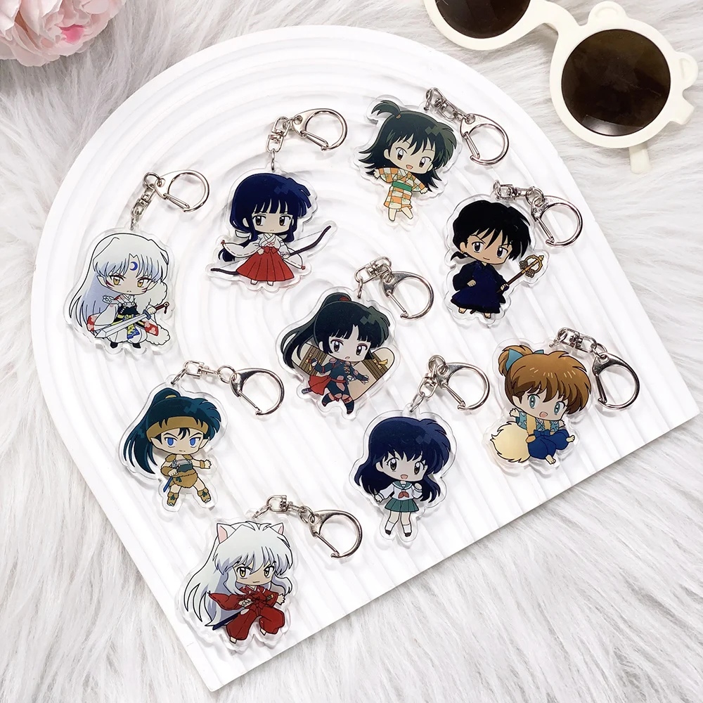 1/9PCS Porte-clés de voiture en acrylique Inuyasha, accessoires de sac à main de dessin animé, breloques amusantes et mignonnes, pendentif pour sac à dos, porte-clés, cadeaux pour amis