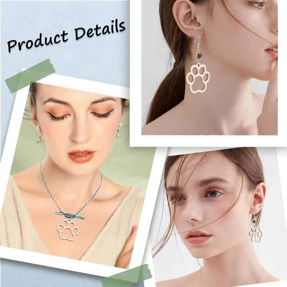 50 قطعة القرط الخشبي غير المكتمل الفراغات جرو الكلب النمر باو مخالب يطبع القواطع علامة استرخى مجوهرات الفراغات سحر القرط المعلقات #5