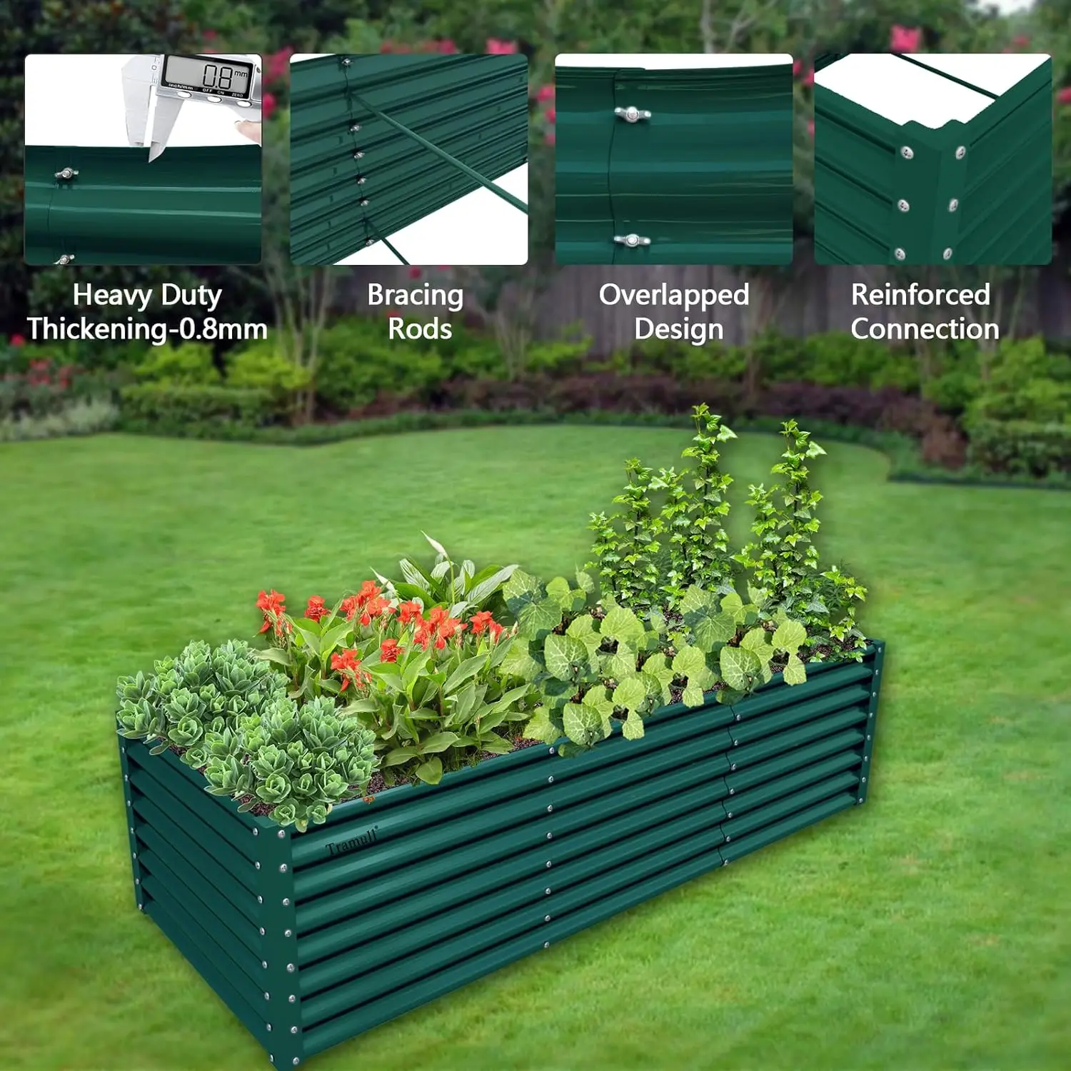 1 Pack 8x3x2FT Galvanized Raised Garden Bed Kit Retangular Metal Ground Planter Box Outdoor Bottomless Planter Raised Beds for V