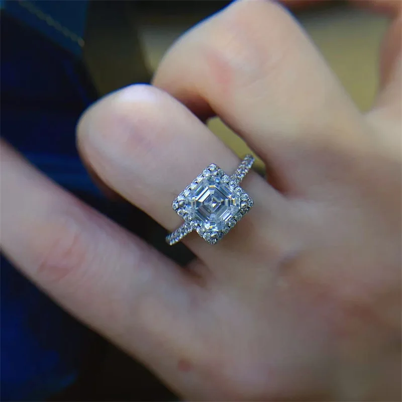 Luxury Platinum Solid Platinum PT950 Women's Ring Diamond D-Color Proposal Wedding Gift