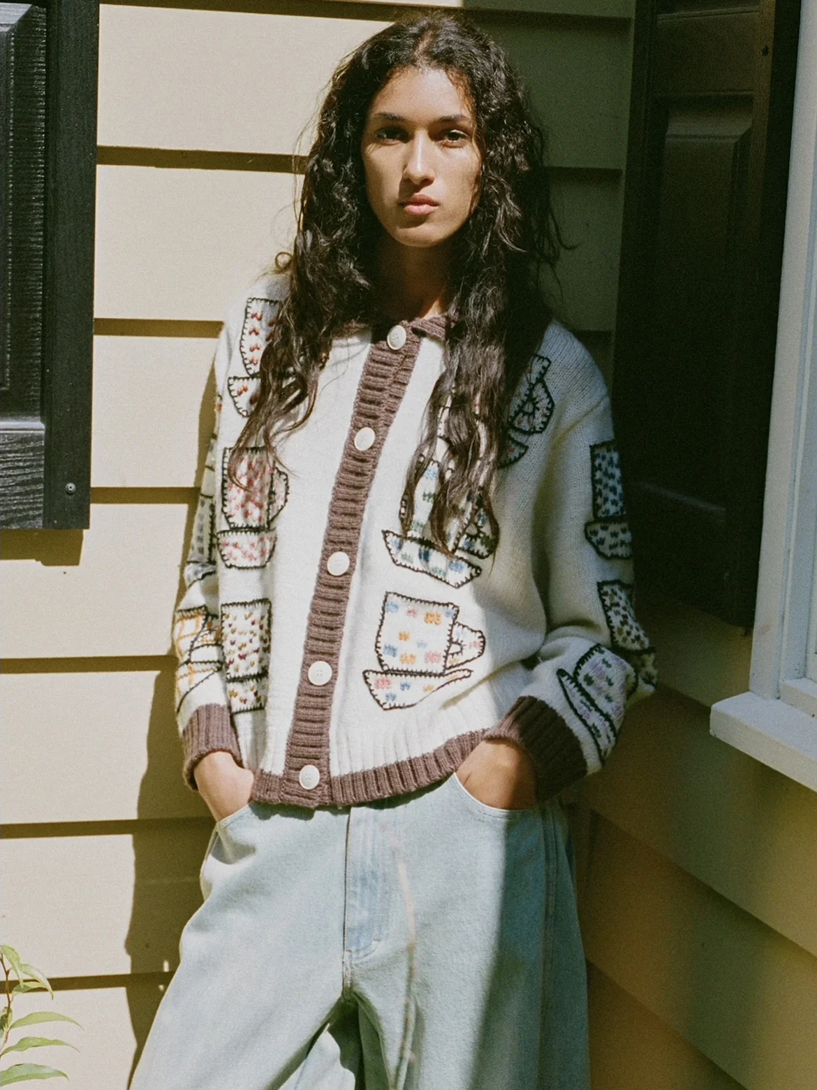 

Heavy-Weight Cartoon Embroidered Woolen Knitted Sweater HEIDD SE2025 Autumn Winter Soft Loose Fit Long Sve Cardigan