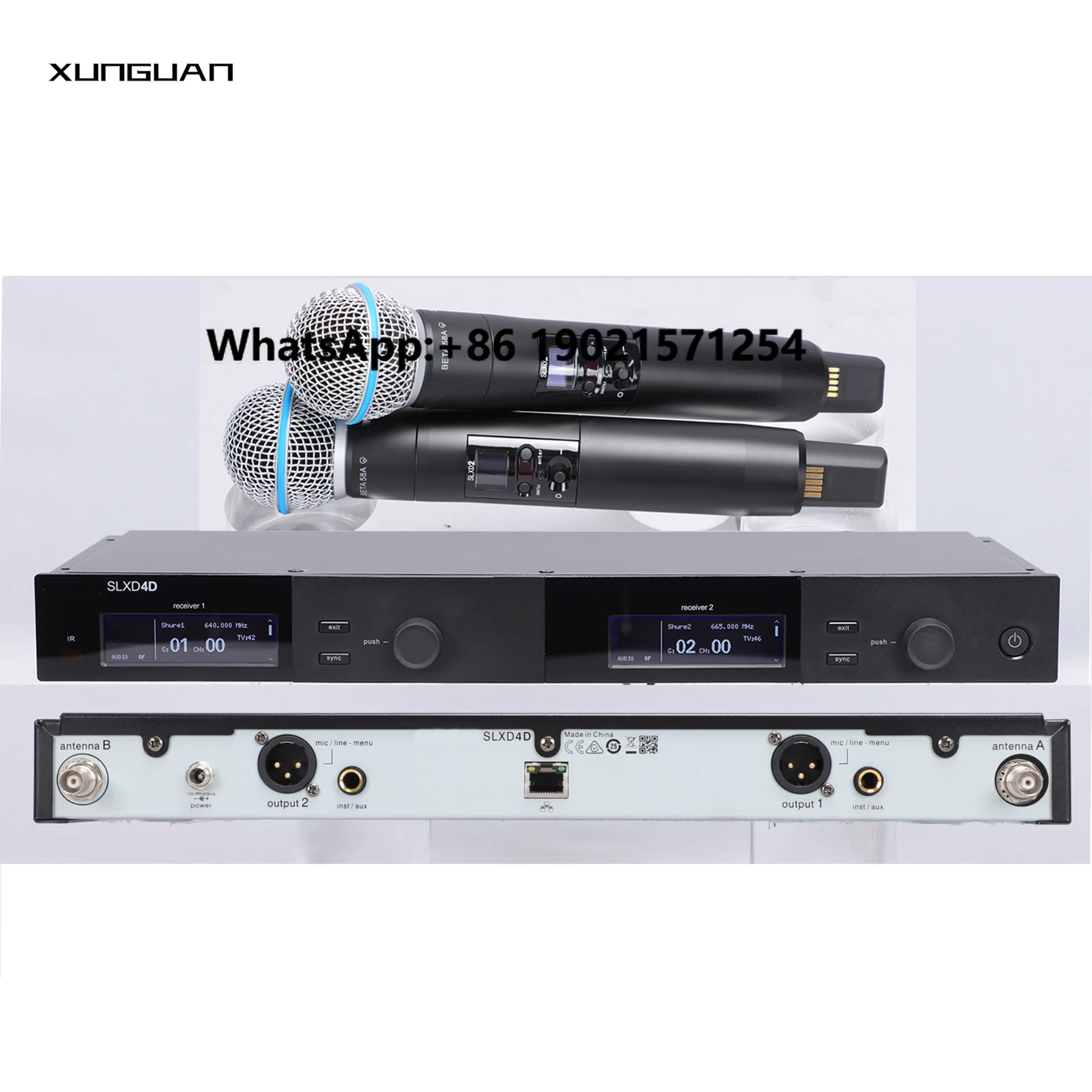 

SLXD4D High Quality 2 Channel True Diversity UHF Microphone Wireless System with Metal Handheld for Singing Stage Performance