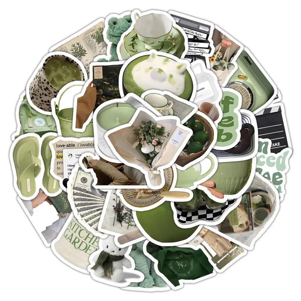 Autocollants Graffiti de petits articles verts de Style coréen Ins, étiquette décorative fraîche et créative pour valise, tablette, étui de téléphone portable, 60 pièces